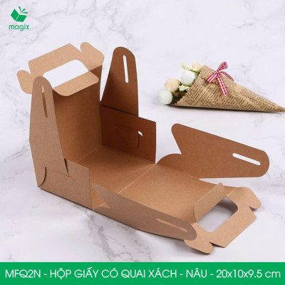 MFQ2N - 20x10x10 cm - 100 hộp giấy kraft có quai xách - Hộp đựng bánh ngọt, hộp quà tặng handmade