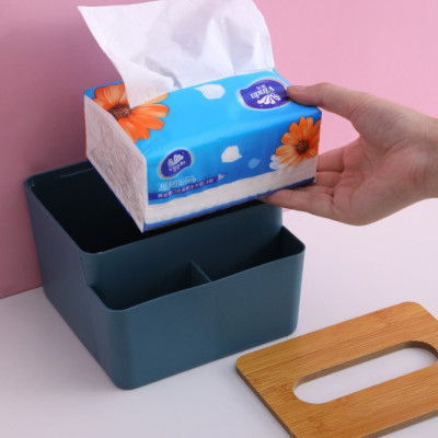 Hộp, Kệ Đựng Khăn Giấy Ăn Nắp Gỗ KUNBE Kèm 2 Ngăn Chứa Đồ Đa Năng Tiện Lợi