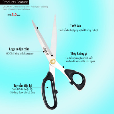 [HÀNG CHÍNH HÃNG]Kéo cắt sườn dài 26cm, lưỡi kéo dài 11.5cm bằng thép không gỉ an toàn sức khỏe của GGOMi Hàn Quốc GG157