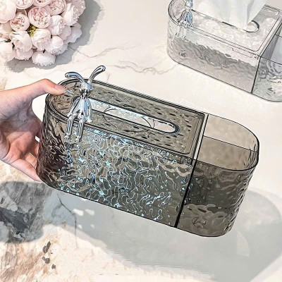Hộp Đựng Khăn Giấy Vân Kim Cương Trong Suốt Tích Hợp Khay Đựng Đồ Đa Năng Charm Thỏ Sang Trọng - HÀNG CHÍNH HÃNG MINIIN