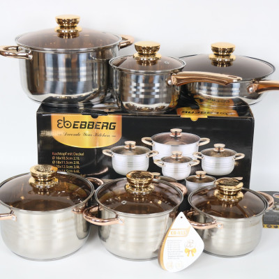Bộ 6 Nồi Chảo Inox 5 Đáy Eb EBBERG EB-811 (EB-813/EB-8013/EB-8013B) Dùng Mọi Bếp - Hàng Chính Hãng