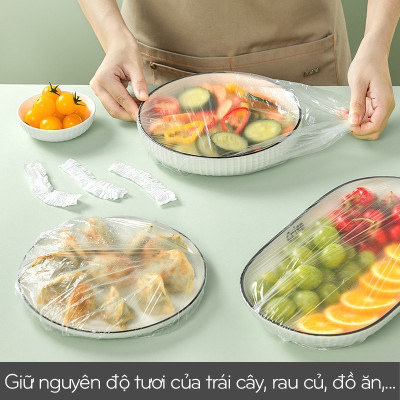 Set  2 túi  ((200 )chiếc  màng bọc thực phẩm co giãn siêu dai có chun kèm túi gấu - Mũ chùm đầu dùng 1 lần tiện lợi