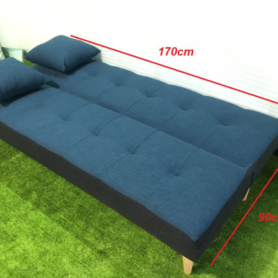 Ghế sofa bed, sofa giường xanh viền đen bố và bàn tròn GvsB