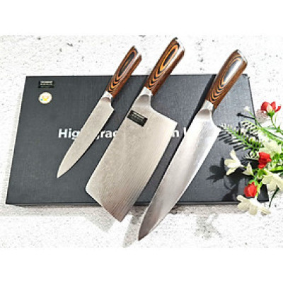 DAO - BỘ 3 DAO BẾP NHẬT BẢN THÉP DAMASCUS DT2 vns