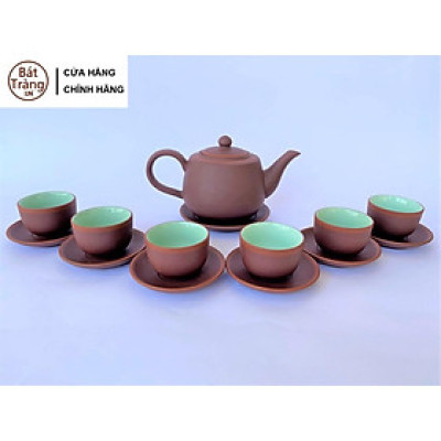 Ấm Chén Trà Tử Sa Bát Tràng Búp Sen Nâu Chỉ Đỏ