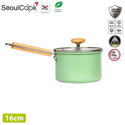 Seoulcook Luxury – Nồi quánh 16cm đáy từ / Induction cao cấp Hàn Quốc, chống dính vân đá an toàn cho sức khỏe, dùng được tất cả các loại bếp 