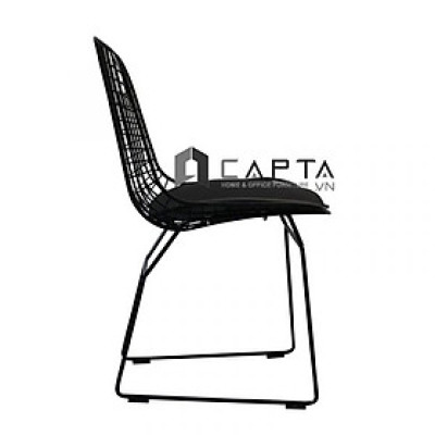 Ghế Cafe fashfood BERTOIA-2 Nội thất Capta Ghế nhà hàng thân kim loại sơn tĩnh điện chân thấp có nệm ngồi bọc da pvc màu đen 
