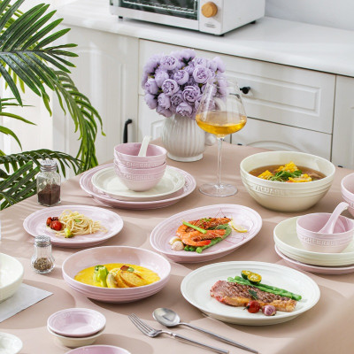 Bộ Bát Đĩa Chén Dĩa Cao Cấp Phong Cách Châu Âu Trắng mix Tím Men Dày Dặn Sáng