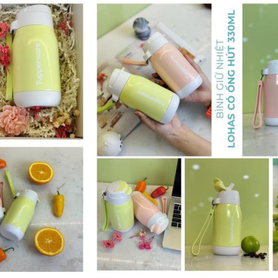 Bình nước giữ nhiệt 330ml có ống hút Mini Lohas - Tupperware chính hãng