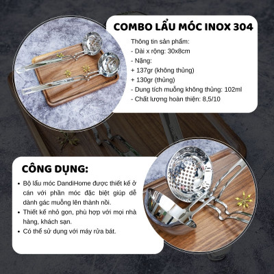 Combo các loại muỗng lẩu DandiHome inox cao cấp, sáng bóng