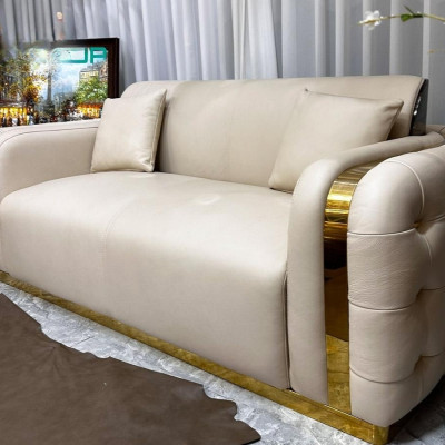 Combo ghế sofa băng 100% da bò Italy Juno sofa màu kem SFBCT25 2m7/2m5/1m3 hàng cao cấp chuẩn da bò nhập khẩu Ý