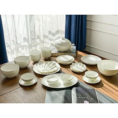 Set bát sứ Imperial 50 món trắng trơn Hàng chính hãng