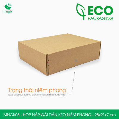 MNGK06 - 28x21x7cm - COMBO 100 HỘP CARTON NẮP GÀI HÔNG CÓ KEO NIÊM PHONG - THÙNG HỘP CARTON ĐÓNG HÀNG