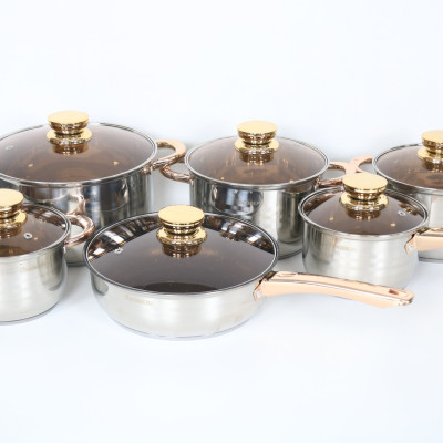 Bộ 6 Nồi Chảo Inox 5 Đáy Eb EBBERG EB-813 (EB-8013/EB8013B/EB-811) Dùng Mọi Bếp - Hàng Chính Hãng