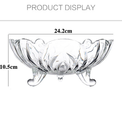 Khay bát thủy tinh pha lê ba chân trong suốt trưng bánh kẹo trái cây loại 24.2cm x 10.5cm