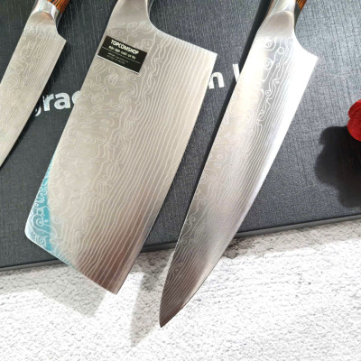 DAO - BỘ 3 DAO BẾP NHẬT BẢN THÉP DAMASCUS MÃ A1 DT2 nt topcomshop vn