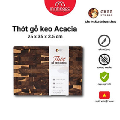 [ Hàng chính hãng ]Thớt gỗ keo (Acacia) Chef Studio chữ nhật size 25 x 35 x 3.5cm, Dùng bằm, chặt, thái, trưng bày thực phẩm