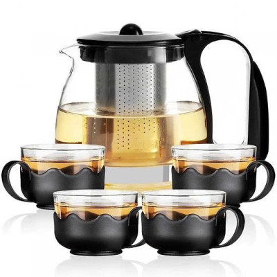 Bộ Bình Lọc Trà Kèm 4 Ly Thủy Tinh Thiết Kế Sang Trọng, Dễ Dàng Vệ Sinh
