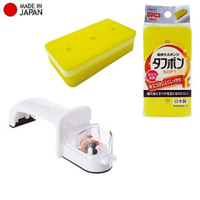Combo mút rửa xoong nồi 2 mặt thô/mịn Ohe cao cấp + dụng cụ mài dao cầm tay - made in Japan