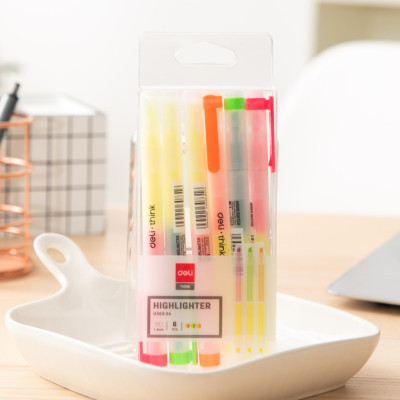  Bút nhớ dòng Deli - 2 đầu 2 màu - bút highlight , bút dấu dòng - 6 chiếc/hộp EU35304