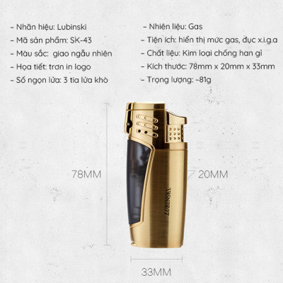 Vỏ Hột Quẹt Bật Lửa Khò 3 Tia Kiêm Đục X.I.G.A Lubinski SK43 Thiết Kế Độc Lạ Lửa Khò Mạnh Mẽ - Dùng Gas Cao Cấp