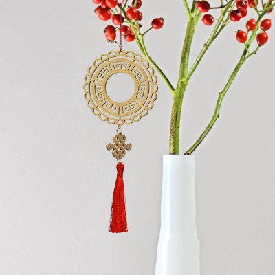 Bộ 11 dây treo trang trí Tết, phụ kiện handmade bằng gỗ sơn đỏ sang trọng , treo Mai, Đào, Lan- COMBO MIX11