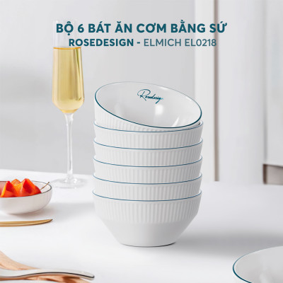 Bộ 6 bát ăn cơm bằng sứ, kích thước 11.6X11.6X5.5 EL0218