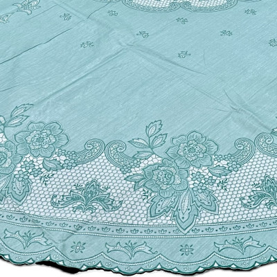 Khăn trải bàn PAULEE FY116 tròn - đường kính 178cm, hoa văn, màu xanh ngọc, nhựa PVC dẻo, không thấm nước