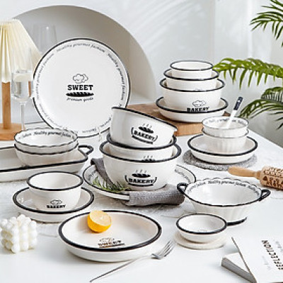 Bộ Bát Đĩa Chén Dĩa Thương Hiệu Gosu Phong Cách Châu Âu Họa Tiết Bánh Mỳ Bakery Trẻ Trung Sang Trọng