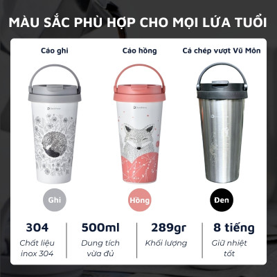 Cốc (Ly) cách nhiệt, giữ nhiệt DandiHome inox 304 (500ml)
