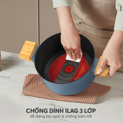 Bộ nồi chống dính vân gỗ Elmich Nature EL-5206MG04 size 18, 20, 24 chảo 26cm