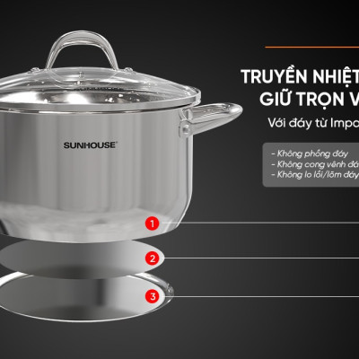 NỒI INOX 3 ĐÁY SUNHOUSE SHG301-20 - Hàng Chính Hãng