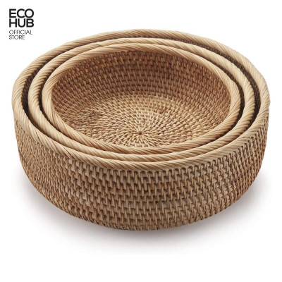 Giỏ mây tròn bộ 3 món đựng đồ ăn / decor tiện dụng | EH065