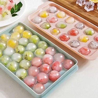 Khay Làm Đá Viên Tròn Có Nắp Đậy, Khuôn Làm Đá Thông Minh 33 Viên