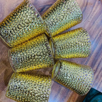 BỘ 6 CỐC THỦY TINH UỐNG  NƯỚC  MẠ VÀNG VÂN DẬP NỔI - VD40