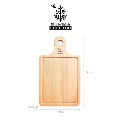 Thớt gỗ hình chữ nhật tay cầm, có rãnh | Gỗ Đức Thành 01844 | Hiện đại | Đạt tiêu chuẩn vệ sinh an toàn thực phẩm