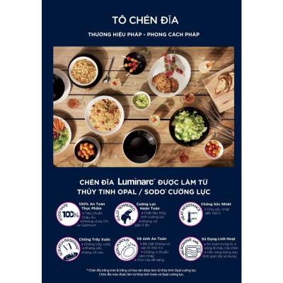 Tô Thủy Tinh Luminarc Marble 18cm đựng thức ăn, kháng vỡ, cường lực - Bộ 3 cái - P3756