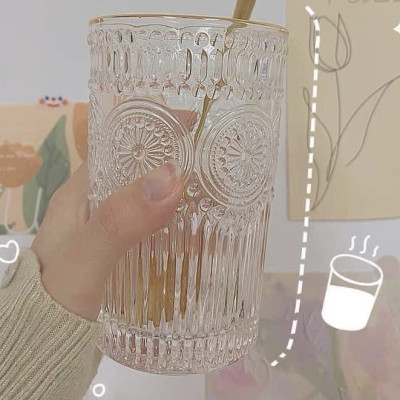 BỘ 6 CỐC THỦY TINH CHỊU NHIỆT CAO CẤP  UỐNG NƯỚC HOA VĂN TRỐNG ĐỒNG DẬP NỔI - ANTH674