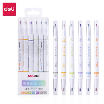 Set 6 Chiếc Bút Highlight Hai Đầu Bút Nhớ Dòng Đánh Dấu Dạ Quang Take Note Ghi Chú Deli -  Nét Trơn Mượt, Màu Tươi Sáng - S606 S740