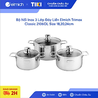 Bộ Nồi Inox 3 Lớp Đáy Liền Elmich Trimax Classic 2106OL Size 18,20,24cm