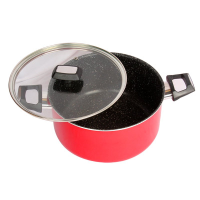 Combo 2 món cao cấp Hàn Quốc, nồi chống dính vân đá Kimscook, quai chống nóng, nắp kính cường lực viền inox size 24 cm và Chảo đúc chống dính vân đá Ecoramic sâu lòng (E) 26 cm, dùng bếp gas, hồng ngoại, ...