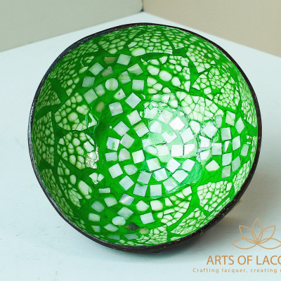 Bát Dừa Khảm Vỏ Trai Màu Xanh Ngọc Lục Bảo