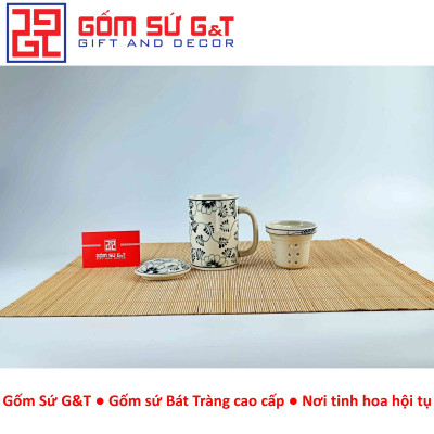 Cốc lọc trà vẽ sen dây Gốm Sứ G&T