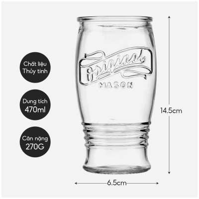 Bộ cốc uống bia thủy tinh Lebenlang LBL1222, bộ cốc 4 chiếc, 470ml/cốc, dễ dàng vệ sinh - hàng chính hãng