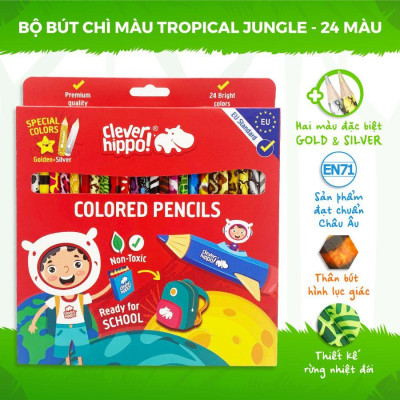 Hộp 24 Bút Chì Màu Tropical Jungle - Clever Hippo COPEN2401