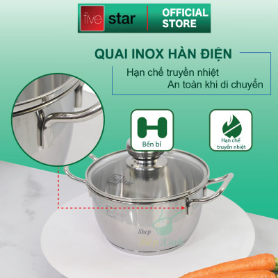 Bộ nồi inox đáy từ Fivestar 3 món nắp kính 3 đáy sandwich dùng được mọi bếp , tặng 1 vá canh