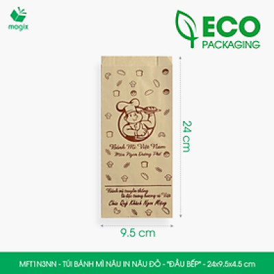MFT1N3NN - 24x9.5x4.5 cm - 500 Túi bánh mì Nâu, in sẵn họa tiết ĐẦU BẾP - Bao bánh mì Túi giấy thực phẩm an toàn