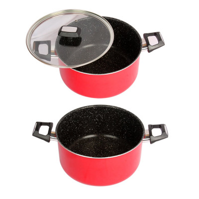 Tặng cặp nhấc nồi silicon cao cấp - Combo 2 món, nồi chống dính Kimscook  24cm và Chảo đúc Ecoramic sâu lòng 28 cm đỏ