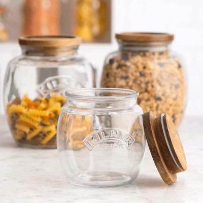 Kilner - Hũ thủy tinh bầu nắp gỗ Acacia - 0.85L/2L