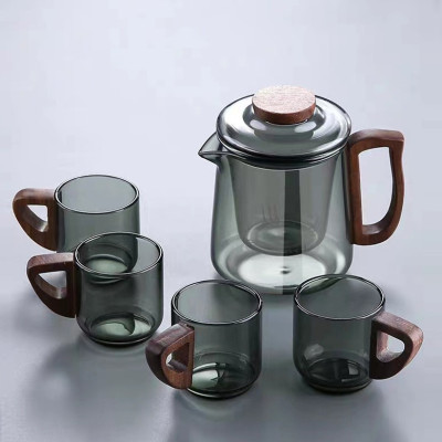 Ấm Pha Trà Thủy Tinh Có Lõi Lọc Quai Gỗ Thể Tích 500ml